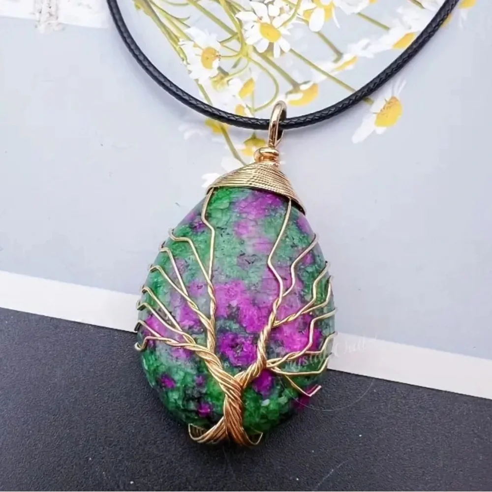 Red Zoisite Wrapped Tree of Life Necklace - Picture 1 of 1